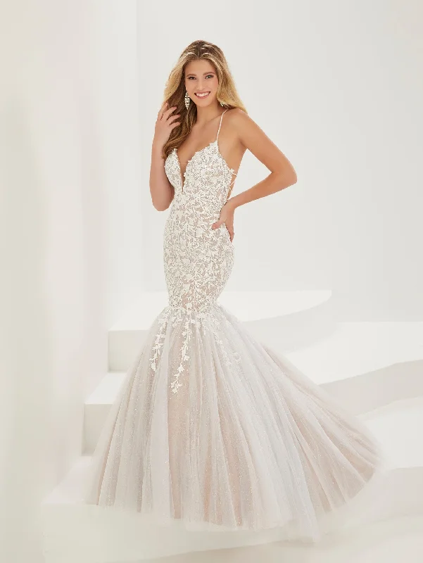 cocktail dresses with long sleeves for cooler weather --Applique Sleeveless Mermaid Dress by Tiffany Designs 16943