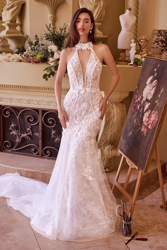 Stylish wedding guest dresses for a tropical-themed event -Lace Halter Mermaid Bridal Gown by Ladivine WL019