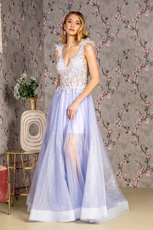 cocktail dresses with lace backs for intricate detail --Applique Sleeveless Sheer A-line Gown by GLS Gloria GL3393