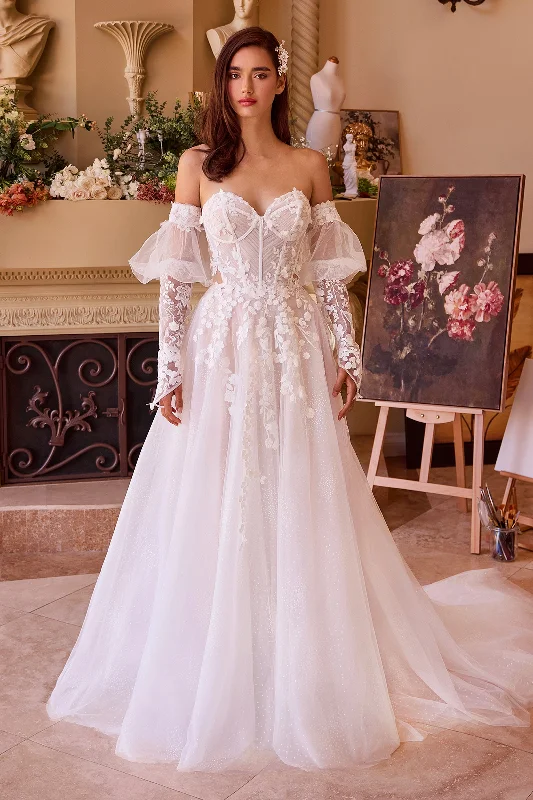 cocktail dresses with cap sleeves for modest coverage --Strapless Long Sleeve Bridal Gown by Ladivine WL032