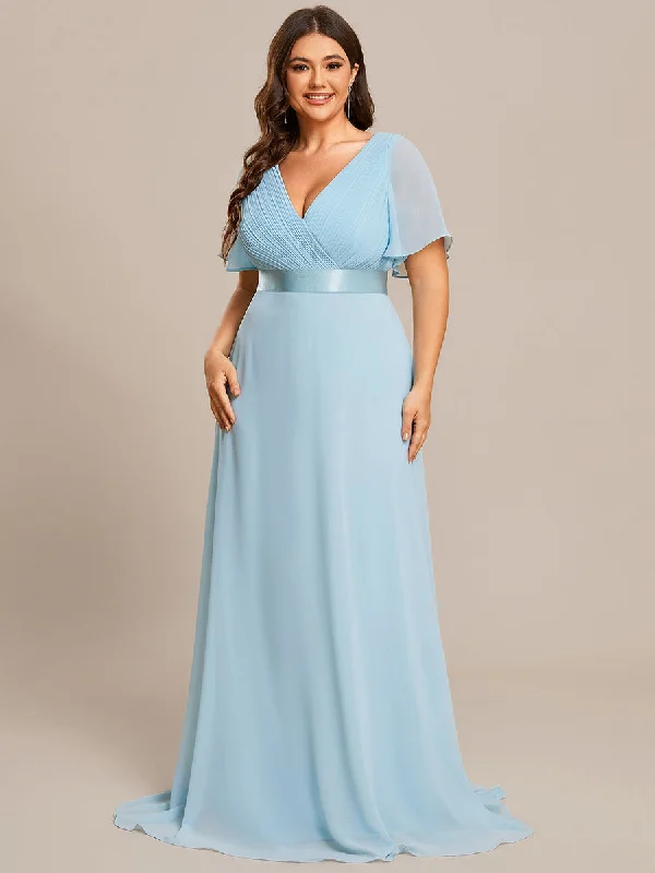 Designer cocktail dresses for upscale events -Glamorous Double V-Neck Ruffles Padded Plus Size Evening Dresses