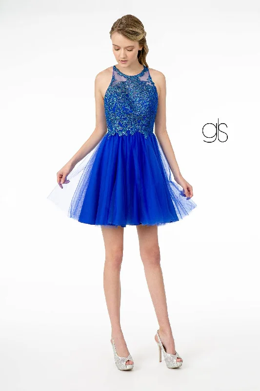 bridesmaid dresses with adjustable straps for comfort fit --Short Tulle Dress with Embroidered Bodice by Elizabeth K GS2809