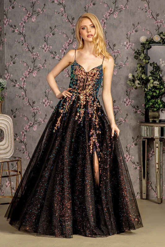 Best wedding guest dresses for rustic-themed celebrations -Embroidered Sleeveless Glitter Slit Gown by GLS Gloria GL3218