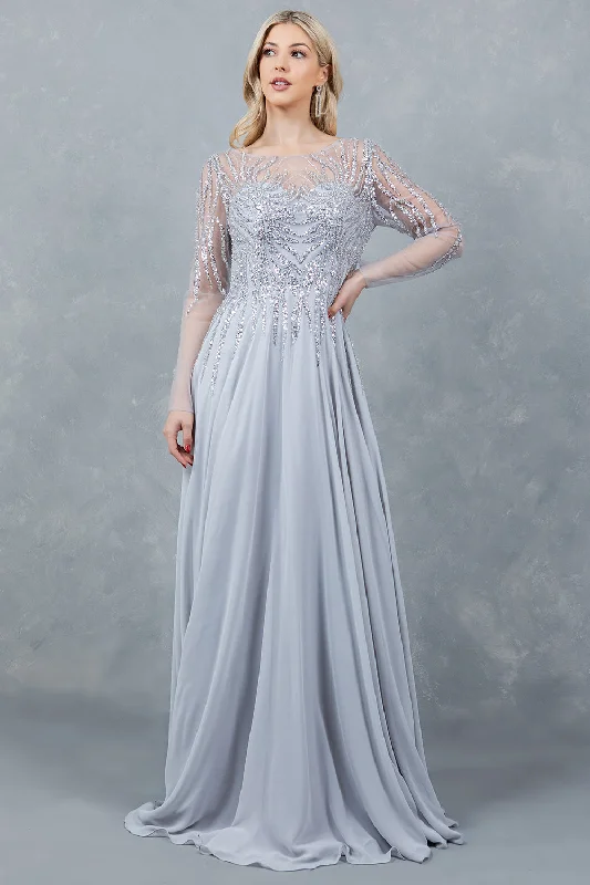Wedding guest dresses in emerald green for a pop of color -Long Sleeve A-line Gown by Cinderella Couture 8294M
