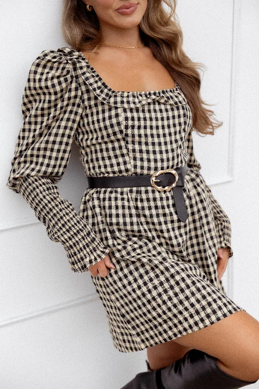 Spring dresses with adjustable straps for a custom fit -Xenia Mini Dress - Black/Beige Gingham
