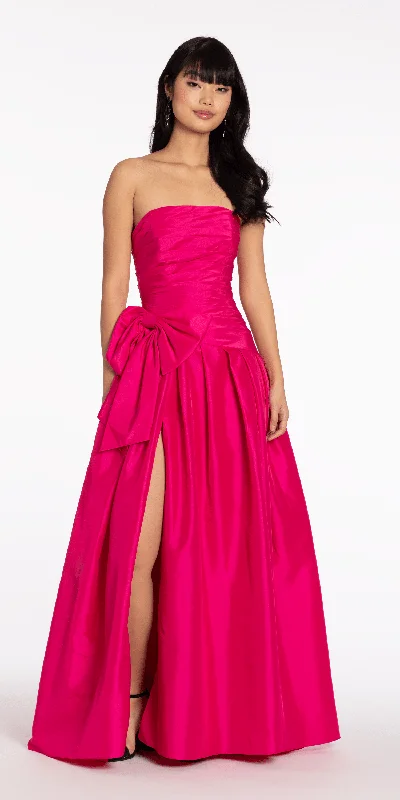 formal dresses for business galas with classic cuts --Strapless Pleated Taffeta Ballgown with Side Bow