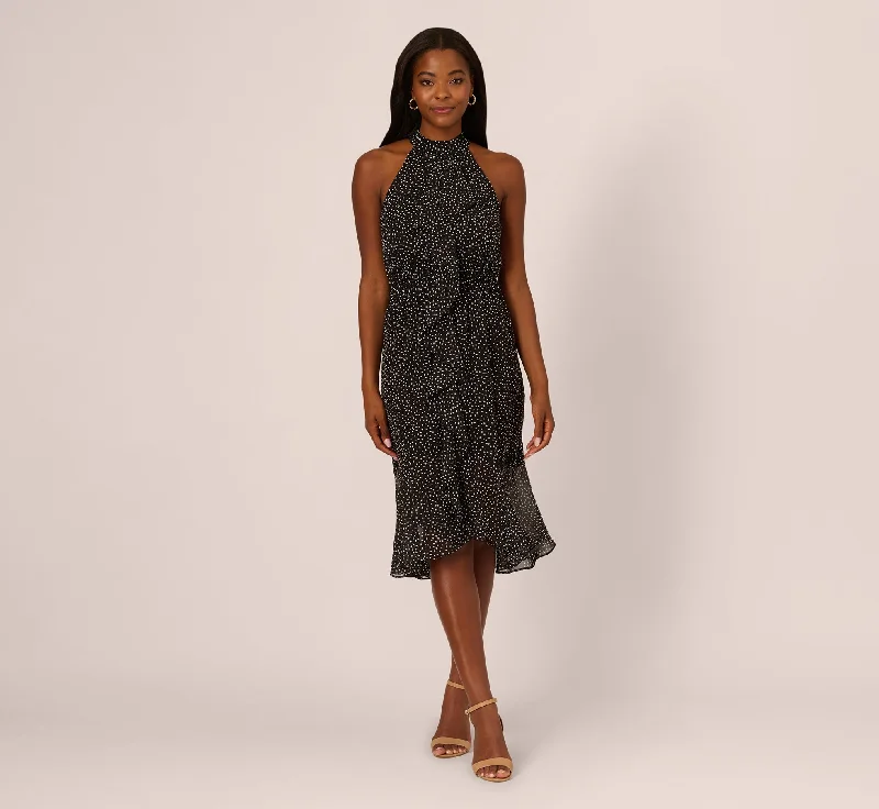 Spring dresses with button-down details for a classic look -Shirred Dot Chiffon Midi Dress In Black Ivory