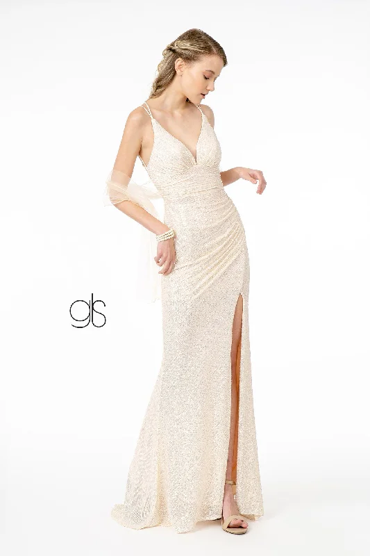 formal dresses for women with disabilities featuring magnetic closures --Fitted Long Sequin Dress with Corset Back by Elizabeth K GL1814