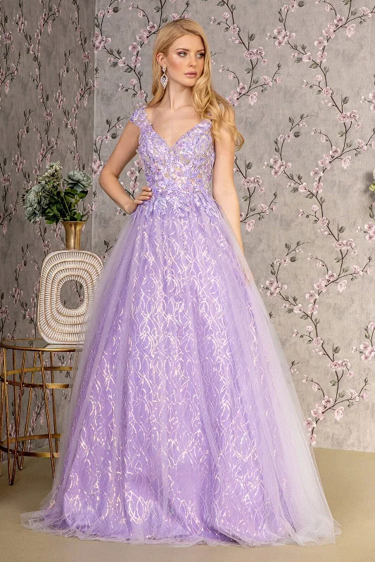 Gorgeous wedding guest dresses that are both fashionable and comfortable -Sequin Print Sleeveless A-line Gown by GLS Gloria GL3398