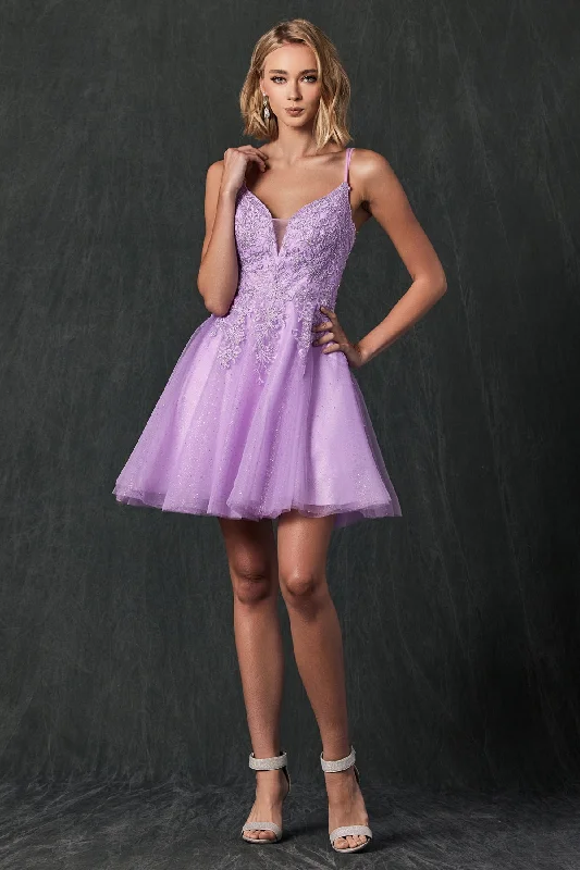 Classic shift dresses for formal cocktail parties -Embroidered Short Glitter Dress by Juliet 857