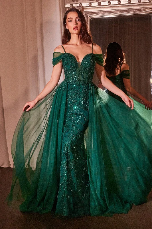 cocktail dresses with cut-out details for clubbing nights --Applique Cold Shoulder Tulle Overskirt Gown by Ladivine SF009