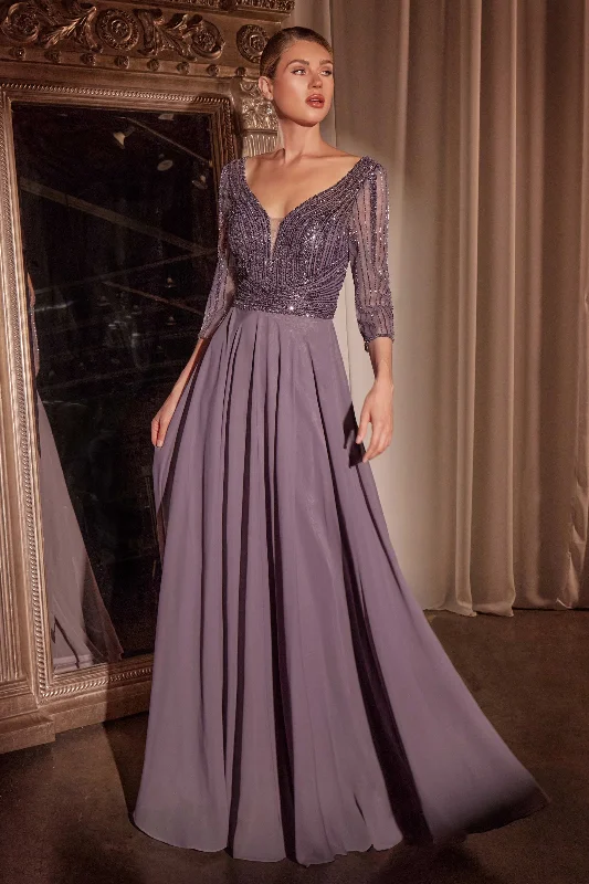 Sophisticated black wedding guest dresses -Chiffon 3/4 Sleeve A-line Gown by Ladivine CC446