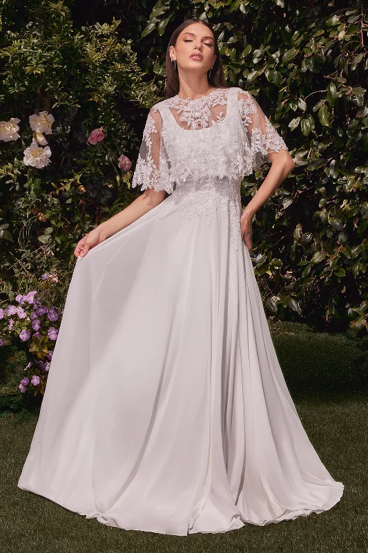 formal dresses for prom with sweetheart necklines --Chiffon White Sleeveless Capelet Gown by Ladivine CDS503W