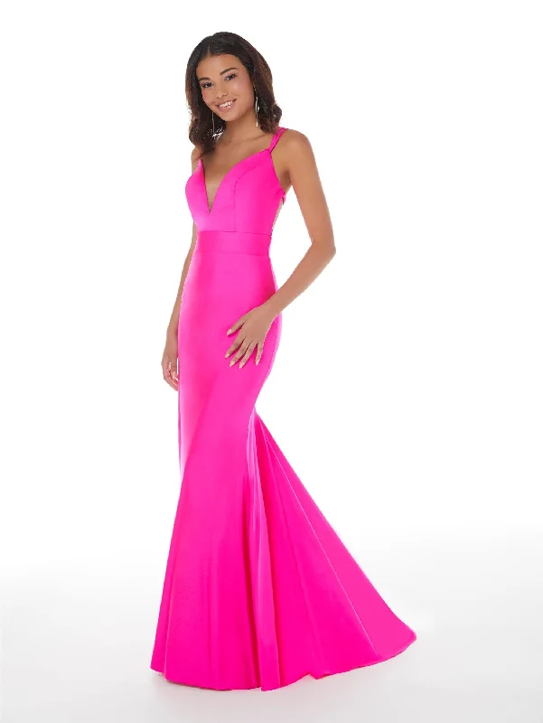 cocktail dresses with floral embroidery for romantic style --Spandex Fitted Strappy Back Gown by Studio 17 12870