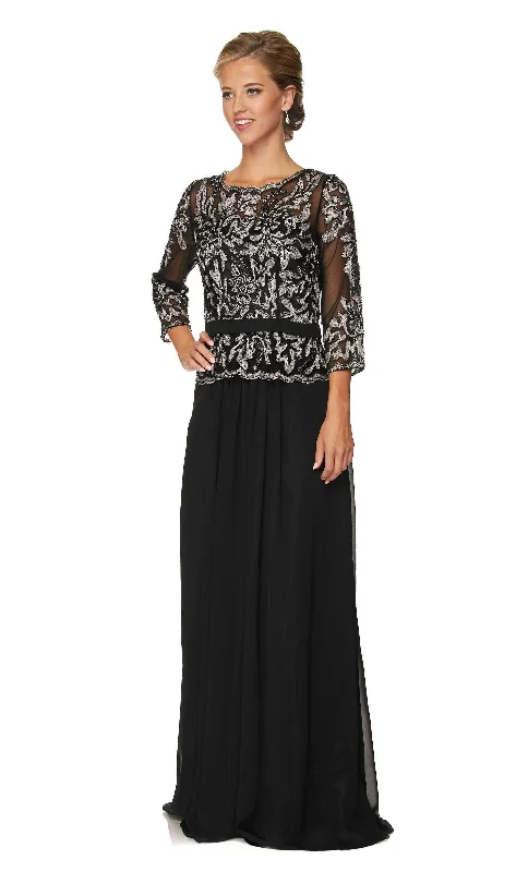Wedding guest dresses for beach or destination weddings -Long Lace Applique Chiffon Dress with 3/4 Sleeves by Juliet 634