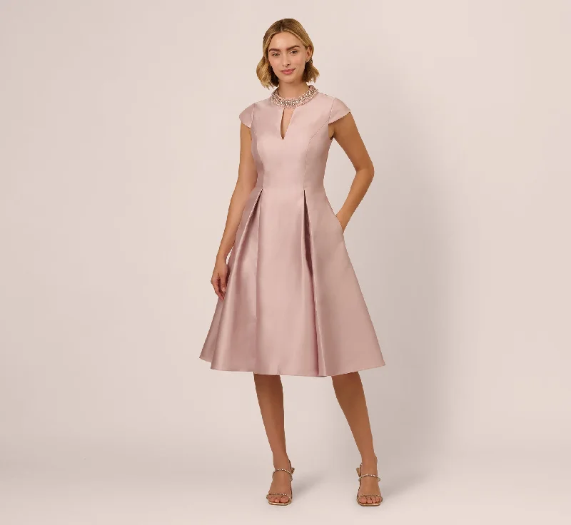 Stunning wedding guest dresses for a formal dinner reception -Key Hole Mikado Cap Sleeve Midi Dress In Bellini