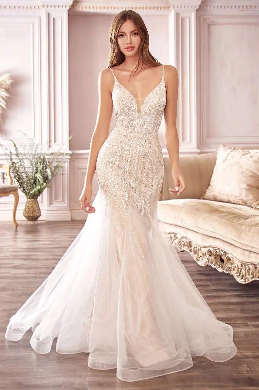 formal dresses with satin belts for waist definition --Tulle Mermaid Wedding Dress by Cinderella Divine CDS401