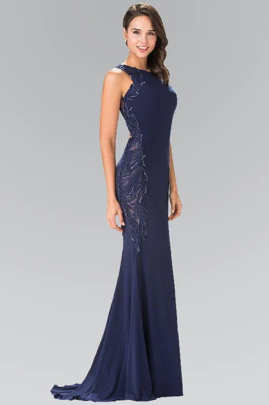cocktail dresses with layered tulle skirts for volume --Long Open Back Dress with Side Embroidery by Elizabeth K GL2222