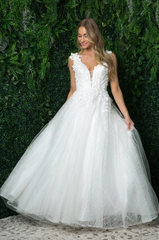 Trendy long dresses for elegant wedding guest attire -3D Floral Bridal Gown by Nox Anabel JR930