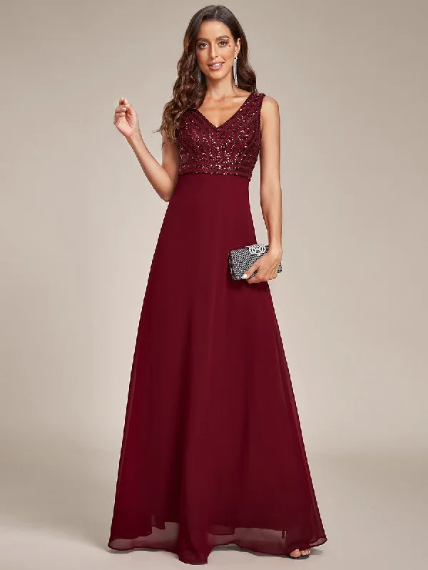 Casual dresses for birthday parties -Sleeveless VNeck Sequin & Chiffon Wholesale Evening Dresses