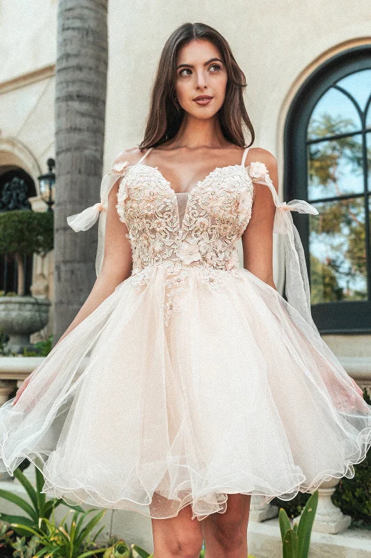 Comfortable but chic party dresses for long events -Short Cold Shoulder Bow Dress by Elizabeth K GS3513 - Outlet