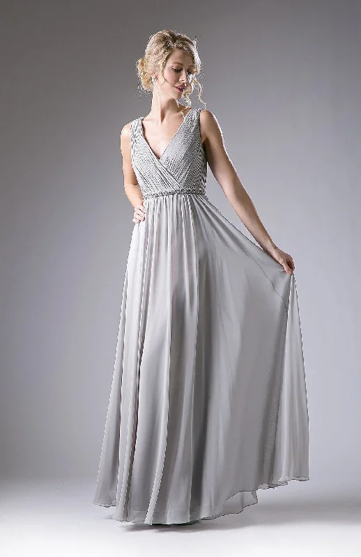 Wedding guest dresses with open-back designs for a bold look -Long Pleated V-Neck Dress by Cinderella Divine 1001