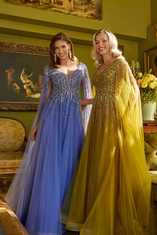 Wedding guest dresses for evening galas with a formal touch -Beaded Cape Sleeve A-line Gown by GLS Gloria GL3606
