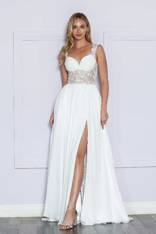 Unique wedding guest dresses with innovative designs -Embroidered Sheer Sleeveless Slit Gown by Poly USA 9376