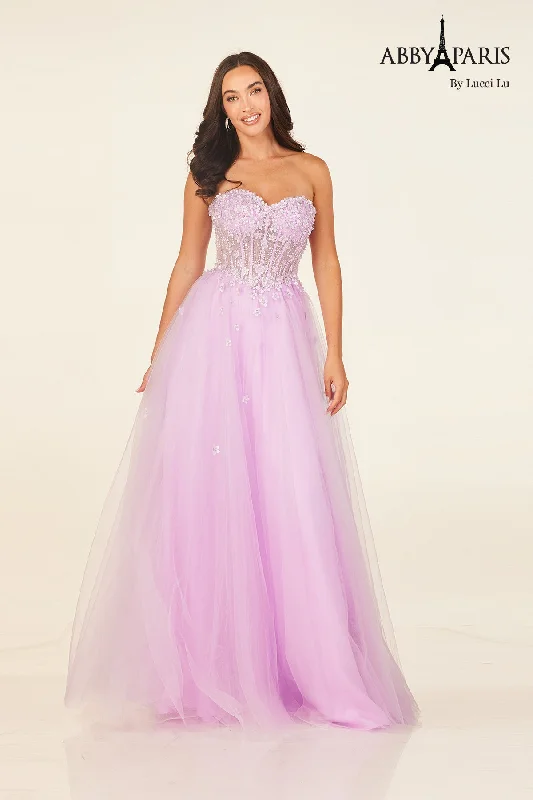 cocktail dresses with puffed sleeves for vintage flair --Beaded Strapless A-line Gown by Abby Paris 90338