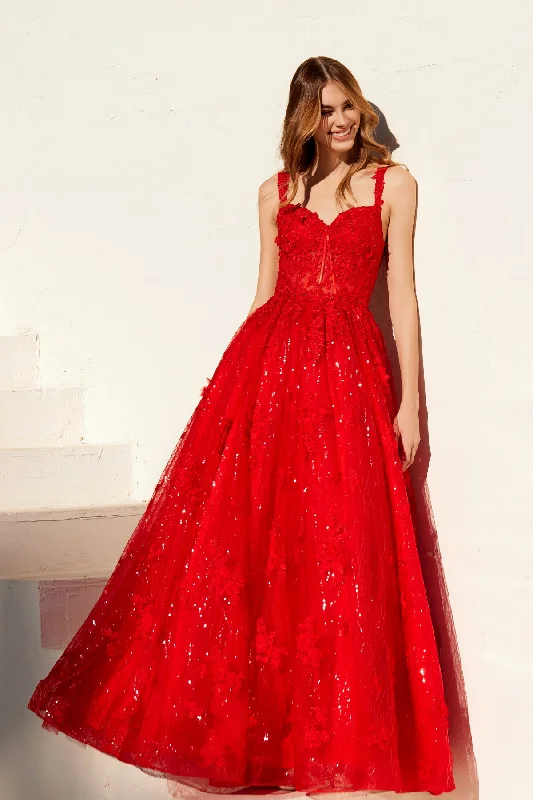 cocktail dresses with embroidered sleeves for elegance --Applique Sweetheart A-line Gown by Juliet JT2495A