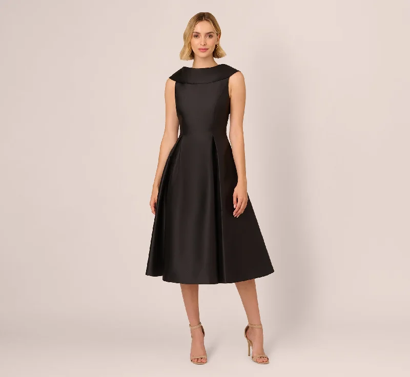 Wedding guest dresses with open-back designs for a bold look -Roll Neck Mikado Dress In Black