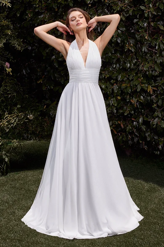 cocktail dresses with beaded straps for sparkle --Satin White Halter A-line Gown by Ladivine CD372W