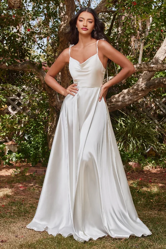 bridesmaid dresses with adjustable straps for comfort --White Satin A-line Gown by Cinderella Divine BD104W