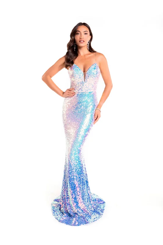cocktail dresses with floral prints for daytime events --Fitted Iridescent Sequin Gown by Abby Paris 90169