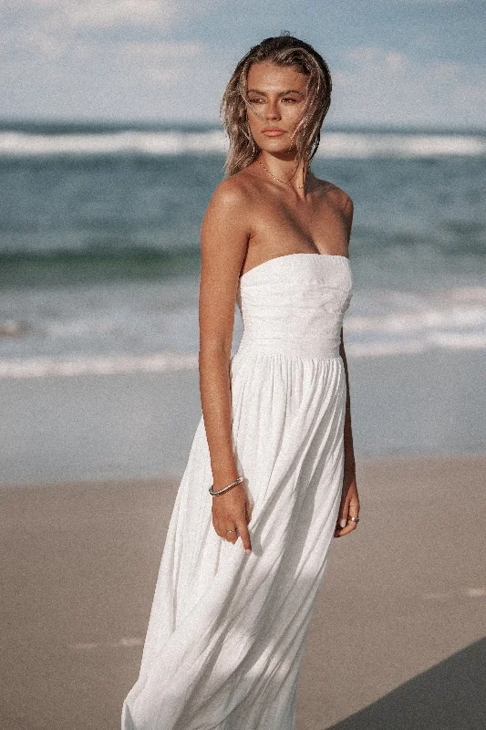 cocktail dresses with ruched sides for slimming effect --Kayt Strapless Dress - White