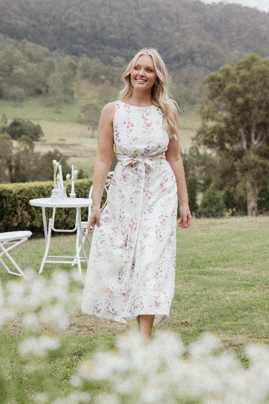 Sophisticated cocktail dresses for holiday parties -Levin Midi Dress - White Floral