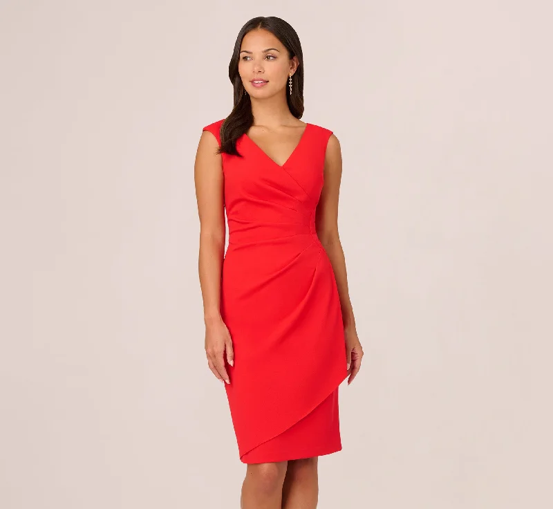 Wedding guest dresses in vibrant colors for lively weddings -Crepe Sheath Dress With Draped Details In Red Crush