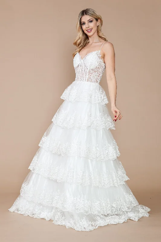 cocktail dresses with wrap fronts for flattering fit --Applique Sleeveless Tiered Layered Gown by Poly USA 9402
