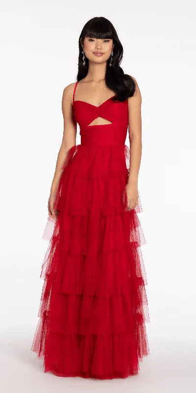 formal dresses with mesh sleeves for subtle coverage --Tulle Tiered Sweetheart Ballgown with Keyhole