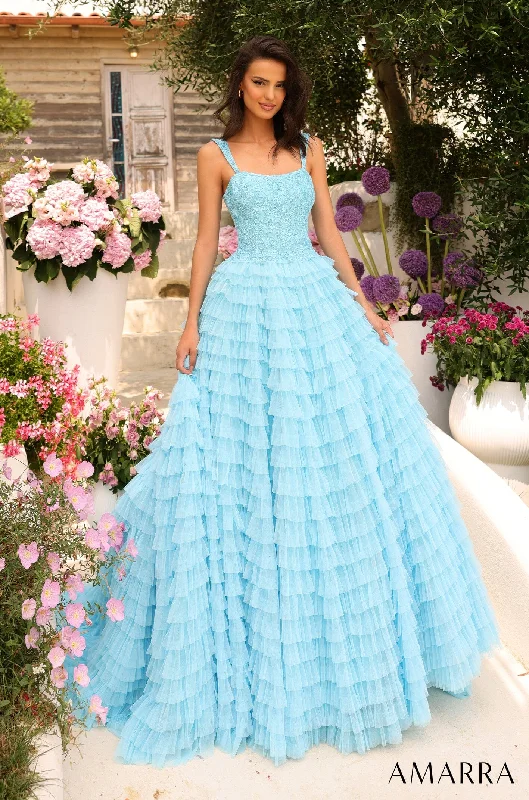 cocktail dresses with embroidered sleeves for elegance --Sleeveless Ruffled Tiered Tulle Ball Gown by Amarra 94026