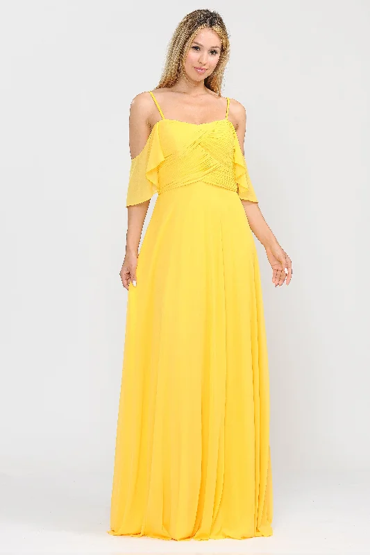 Wedding guest dresses with delicate details for a polished look -Long A-line Cold Shoulder Dress by Poly USA 8552