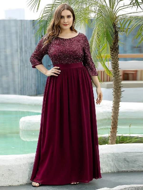 Fashionable satin cocktail dresses for fancy dinners -Long Tulle & Sequin Wholesale Evening Dresses for Mother of the Bride
