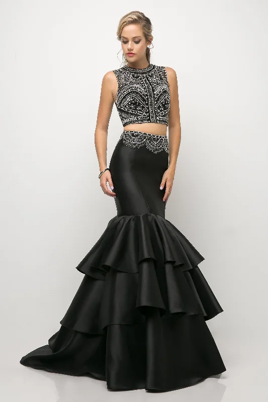 cocktail dresses with sequin skirts for party nights --Tiered Two-Piece Mermaid Dress by Cinderella Divine 83903