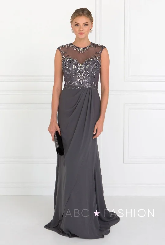 Gorgeous floral wedding guest dresses for spring celebrations -Beaded Illusion A-line Sleeveless Dress by Elizabeth K GL2099