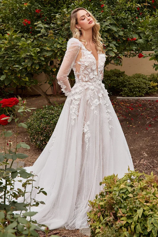 formal dresses with asymmetrical hemlines for trendy looks --A-line Bridal Gown with Removable Sleeves by Ladivine CDS436W