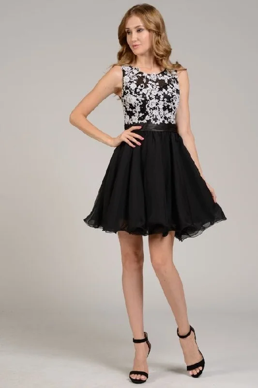 Plus-size dresses for chic evening parties -Short Sleeveless Lace Applique Dress by Poly USA 7064