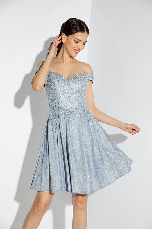 Colorful party dresses for summer parties -Glitter Short Off Shoulder A-line Dress by Eureka 9366