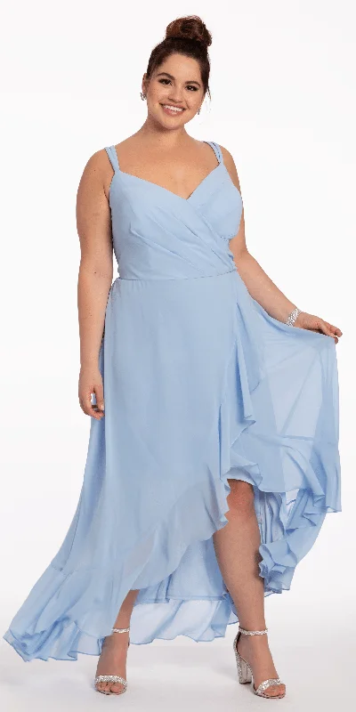 Trendy cocktail dresses with asymmetrical designs -Tiered Chiffon Double Strap High Low Dress