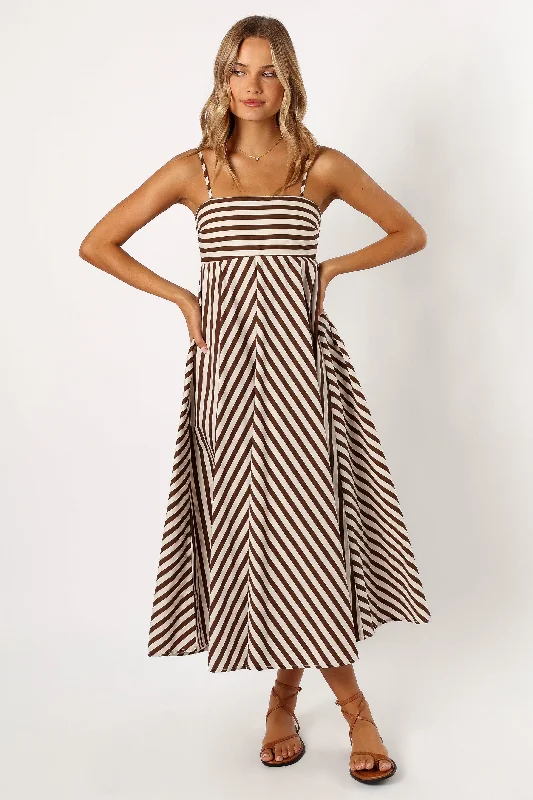 cocktail dresses with layered skirts for dramatic effect --Mercury Maxi Dress - Chocolate