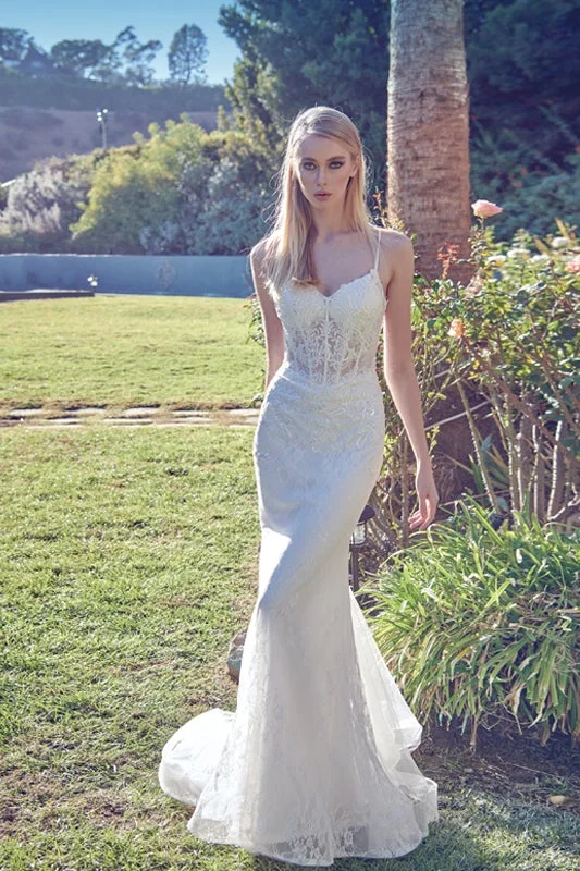 Wedding guest dresses with tiered skirts for maximum volume -Illusion Lace Corset White Mermaid Dress by Juliet 250W